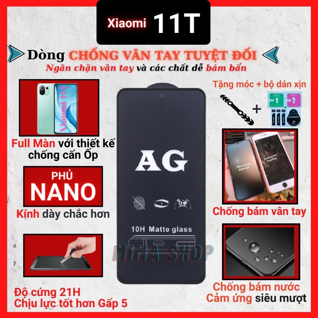 Kính cường lực Chống vân tay Xiaomi 11T Full màn hình - Chống bám vân tay và mồ hôi hiệu quả-Cảm ứng mượt mà [MIMA]