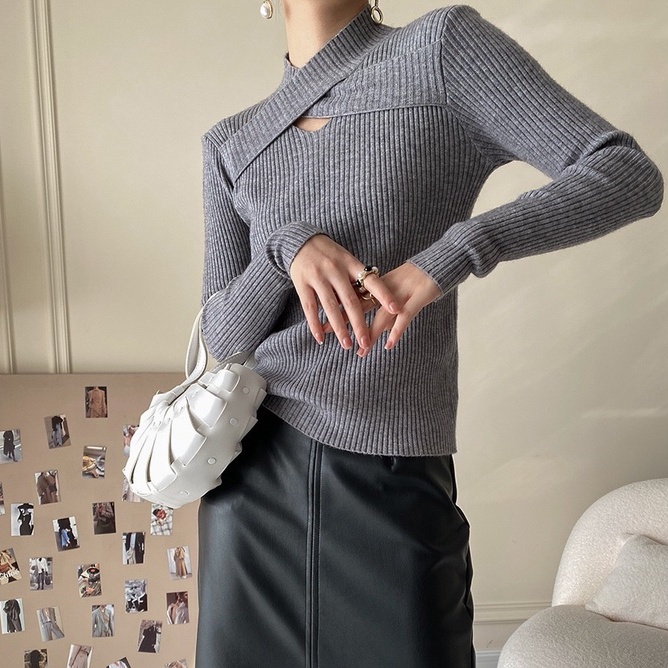 Áo len ZHELIHANGFEI dài tay ôm dáng kiểu vạt chéo thời trang cá tính dành cho nữ