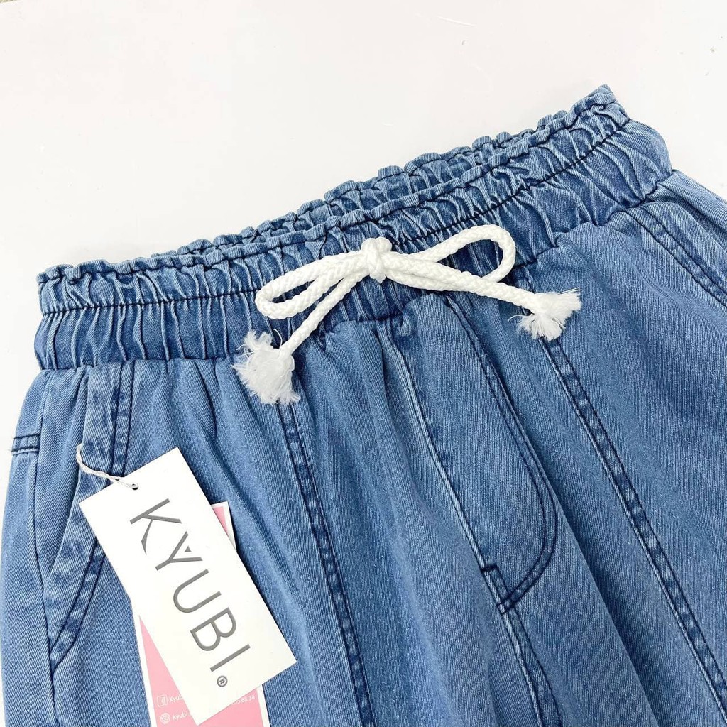 Quần Jean baggy nữ Ulzzang Kyubi có lưng chun dây rút và đường khâu giữa [Có bigsize] - Jean baggy Kyubi JR29