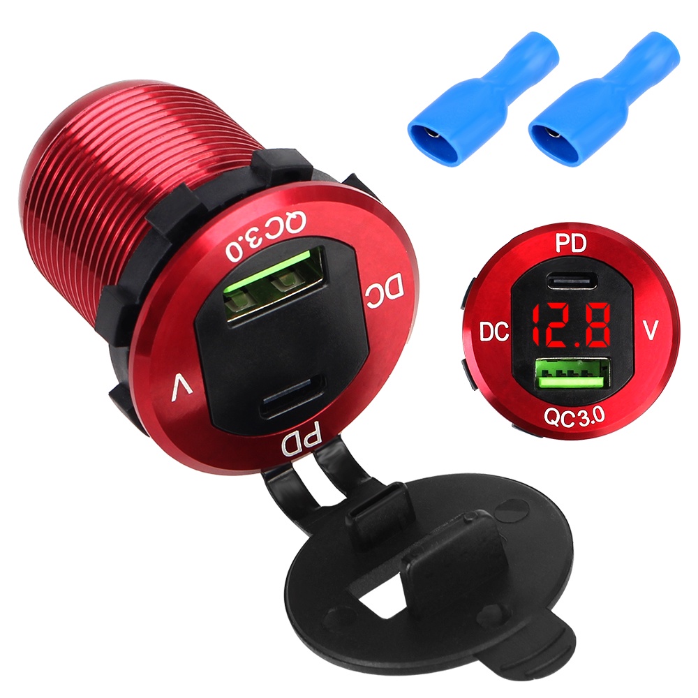 Củ sạc nhanh PD Type-C QC3.0 USB 12-24V 40W cho xe hơi/xe máy/xe tải