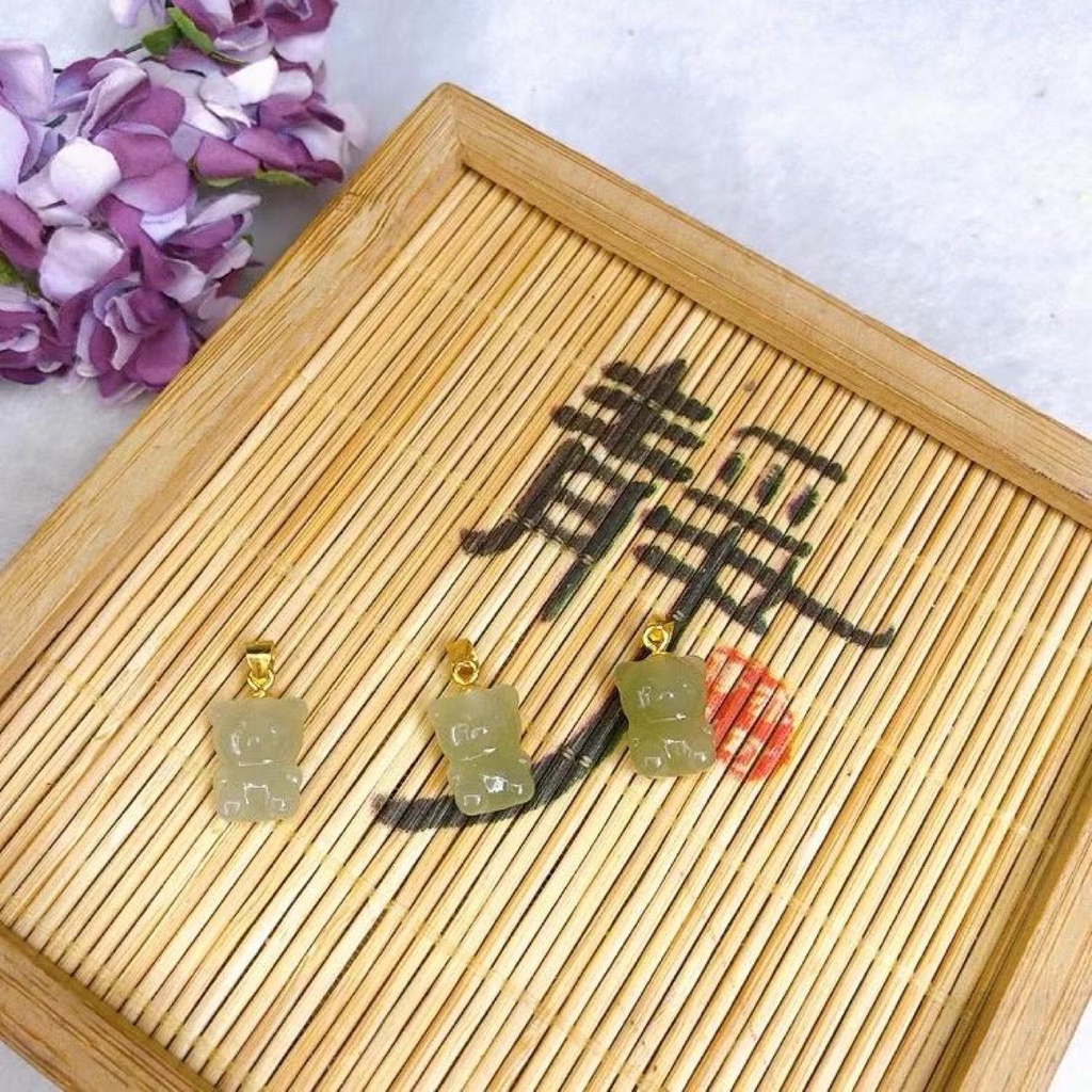 Mặt Dây Chuyền Hình Gấu Nhỏ Dễ Thương Khảm Đá Hetian Tinh Tế