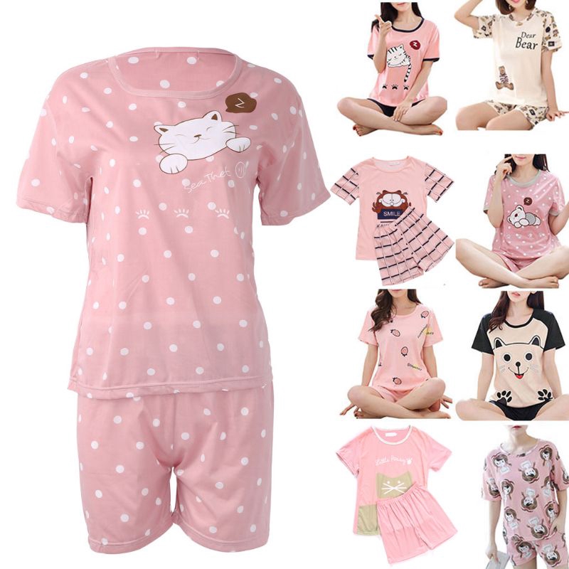Set đồ ngủ ngắn in họa tiết dễ thương cho nữ