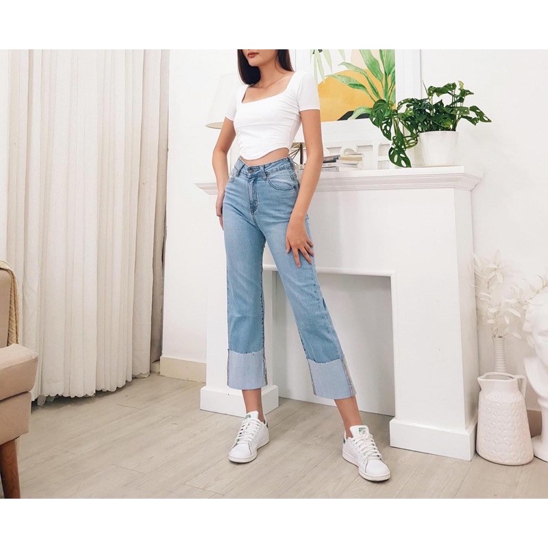 Quần jeans ống đứng lật lai cực chất