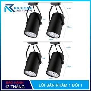 Bộ 4 đèn led rọi thanh ray 12w vỏ đen  ánh sáng trắng