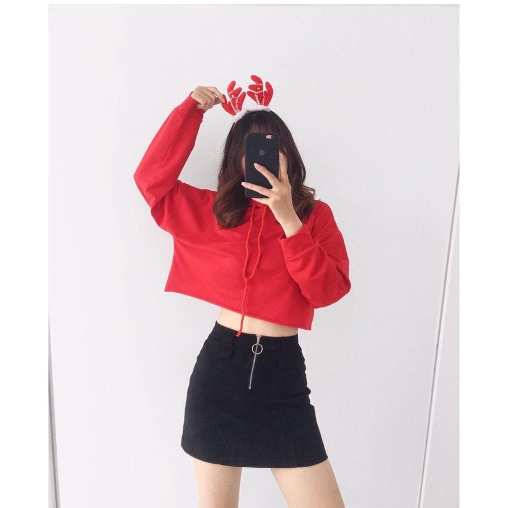 ÁO THUN CROPTOP TRƠN CÓ NÓN FORM RỘNG TAY DÀI ULZZANG - ÁO NHÓM CROP HOODIE BASIC 1 | BigBuy360 - bigbuy360.vn
