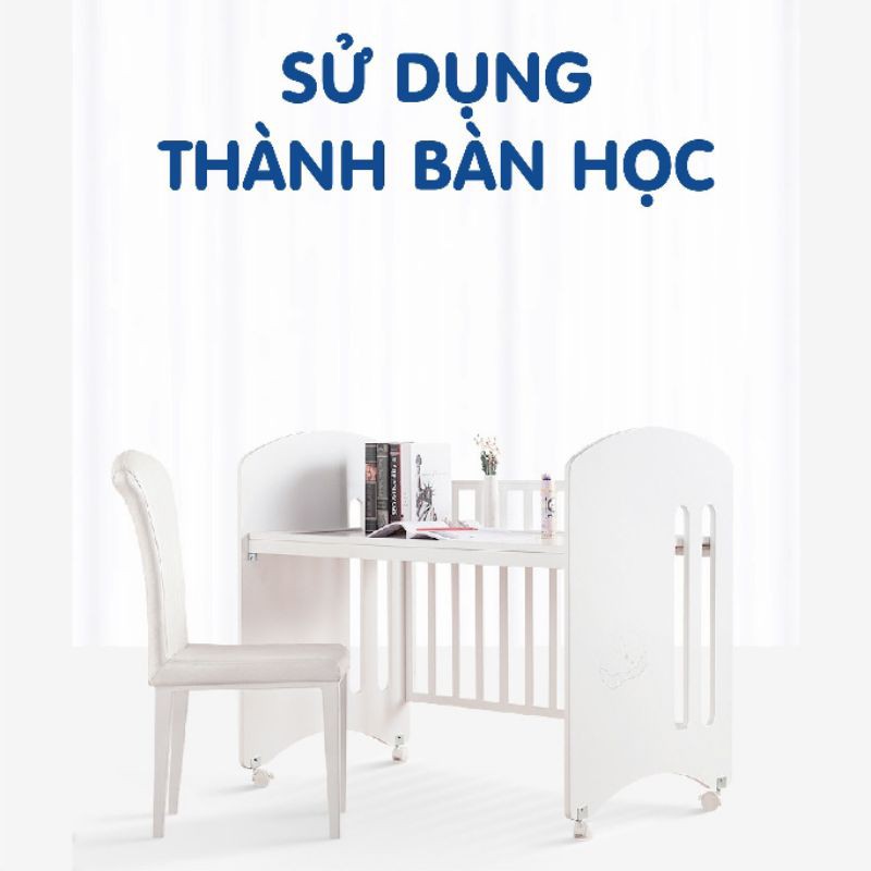 Nôi cũi Umoo 2 tầng 3 trong 1, nệm, quây vải tặng kèm màn