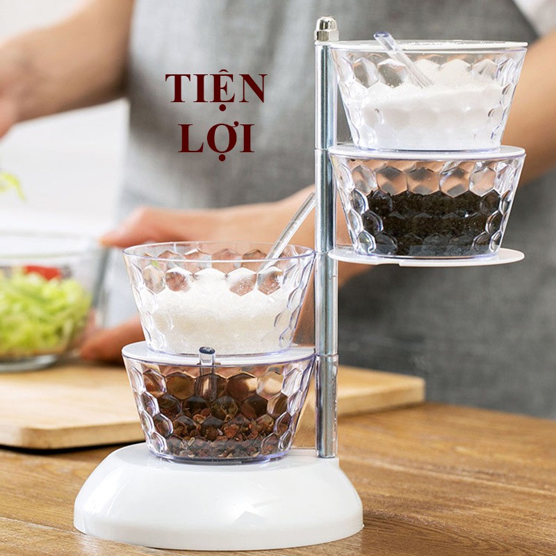 Kệ đựng gia vị nhà bếp thông minh 4 tầng, khay xoay đa năng có nắp đậy | BigBuy360 - bigbuy360.vn