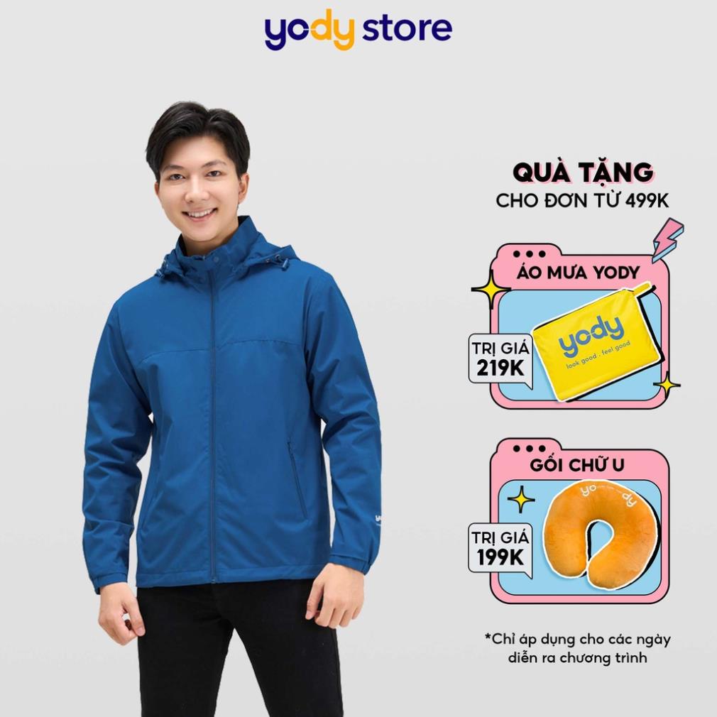Áo gió nam YODY hai lớp thể thao phối lưng áo khoác gió nam có mũ chống gió chống nước AKM4027 !