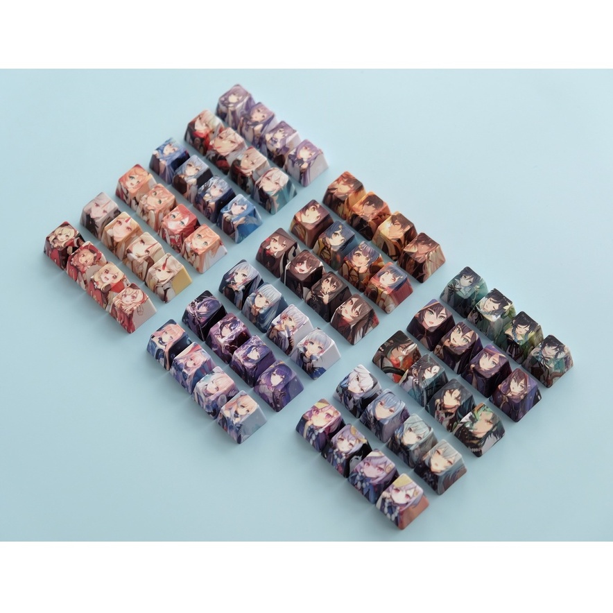 Keycap Bộ 4 nút bàn phím cơ in hình Genshin Impact Oem PBT Dye Sub R4 Keycaps Hutao/ Keqing/ Raiden Shogen/ Sangonomiya