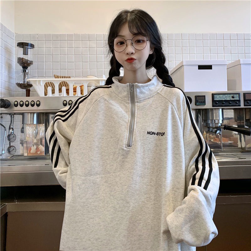 Áo polo tàn khóa chất nỉ ngoại mềm mịn, from rộng, tay rót sọc, khóa cổ, KÈM ẢNH THẬT | BigBuy360 - bigbuy360.vn