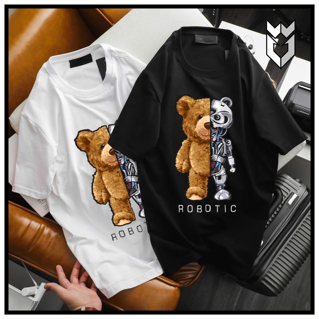【FREE SHIP】Áo Thun nam nữ ngắn tay in Gấu Robot , áo phông cotton nam nữ tay lỡ đen trắng - GW Shop | BigBuy360 - bigbuy360.vn