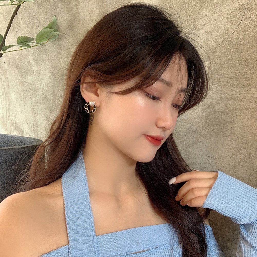 Bông Tai Hình Tròn Đính Ngọc Trai Nhân Tạo Phong Cách Retro Pháp Thời Trang Cho Nữ