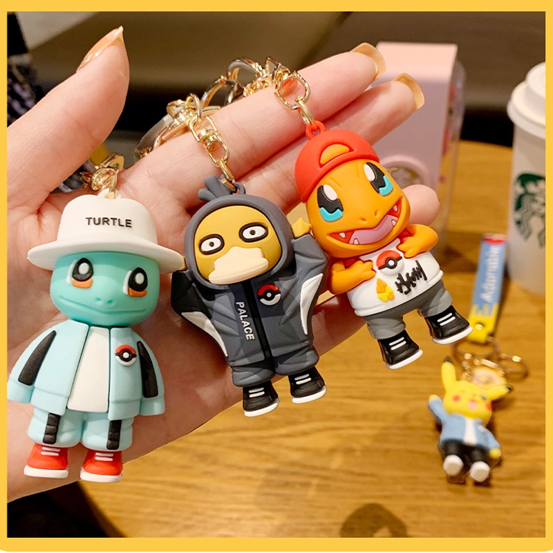 Pokémon Action Figures Cute Pikachu Squirtle Psyduck Car Keychain Silicone Key Chain Pendant Bag Keyring