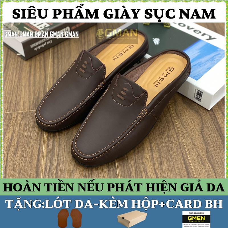Giày sục nam da thật nguyên tấm cao cấp đế cao su khâu chỉ êm chân TK104