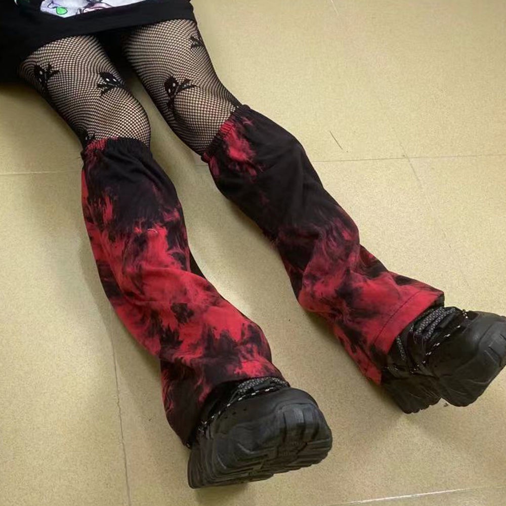 Y2k socks scarlet tie-dyed personalized punk women's socks Gothic middle tube Street foot cover Japanese dark Loli Tuku leg cover