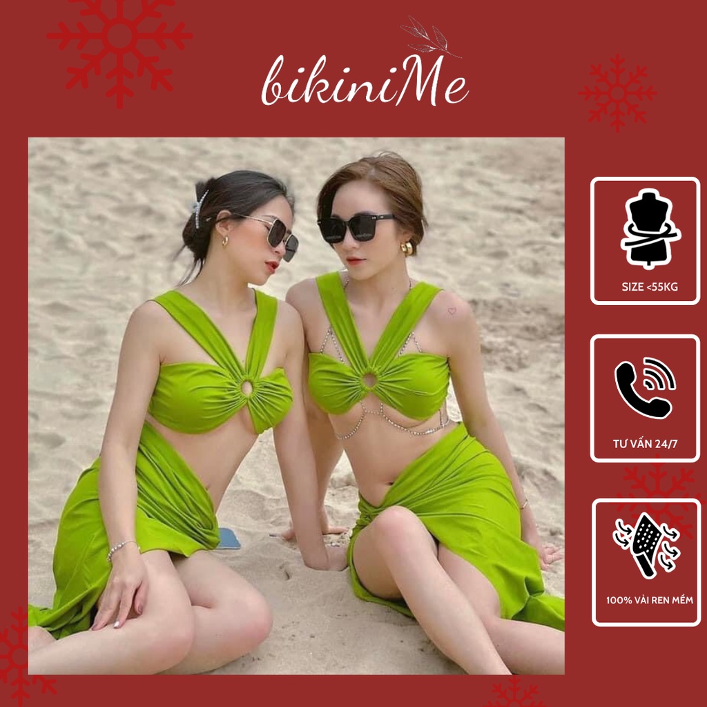 Set bikini đồ bơi đi biển hai mảnh khoen kèm quấn tà chéo sexy Xanh cốm, hồng sexy bikiniMe R61