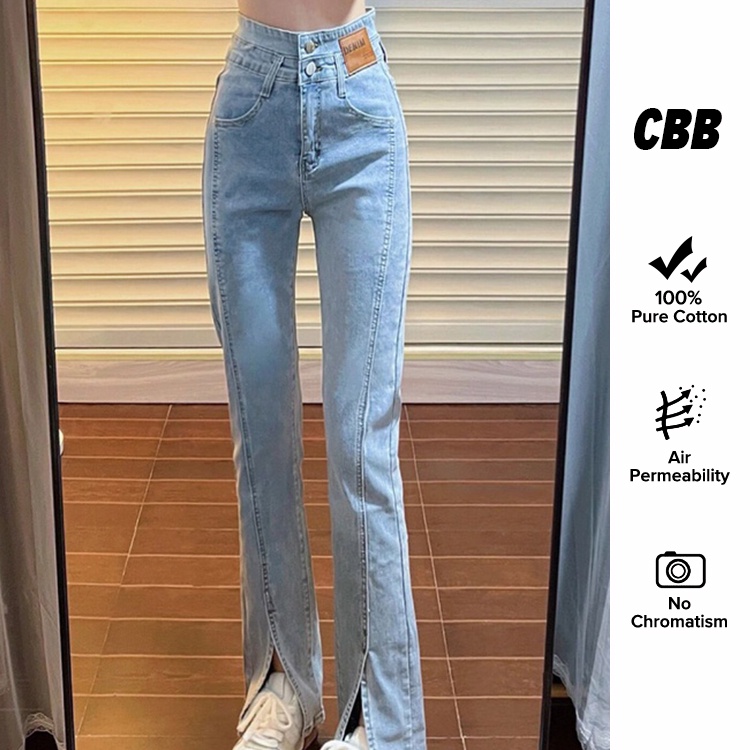 Porozi Quần jean  lưng cao ống rộng thời trang Hàn Quốc cá tính dành cho nữ