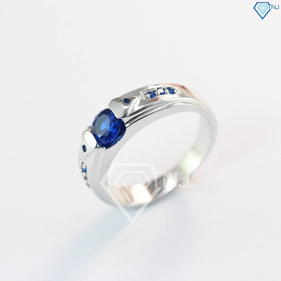 Nhẫn bạc nam bản nhỏ đính đá xanh dương NNA0087