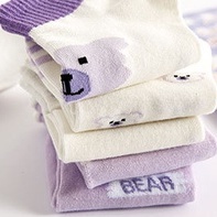 Vớ tất cổ trung hình gấu Bear màu tím trắng