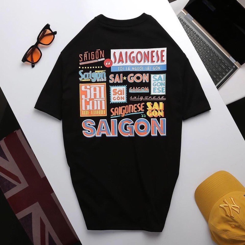 Áo Thun Tay Lỡ SAIGON màu ĐEN/TRẮNG /Nam nữ unisex - vải COTTON