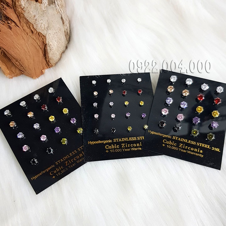 Bông tai nụ tròn đá màu (1 chiếc) đeo thời trang nam nữ.