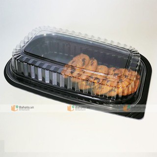 Hộp nhựa đế đen nắp trong đựng kimbap, sushi, bánh HT17 (10 cái)