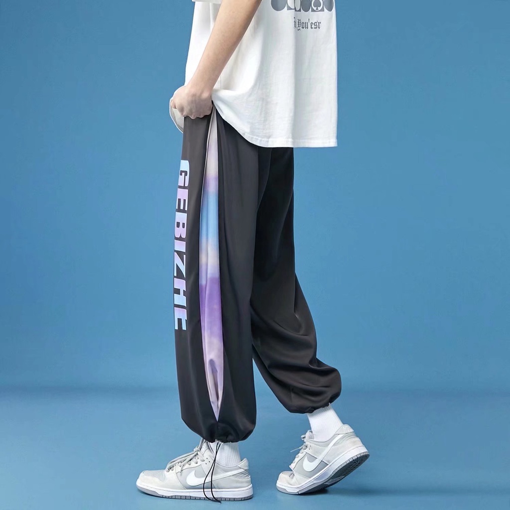 Quần Dài Thể Thao Bằng Lụa Lạnh In Chữ Graffiti Phong Cách Harajuku Thời Trang Mùa Hè Cho Nam Size M-2XL