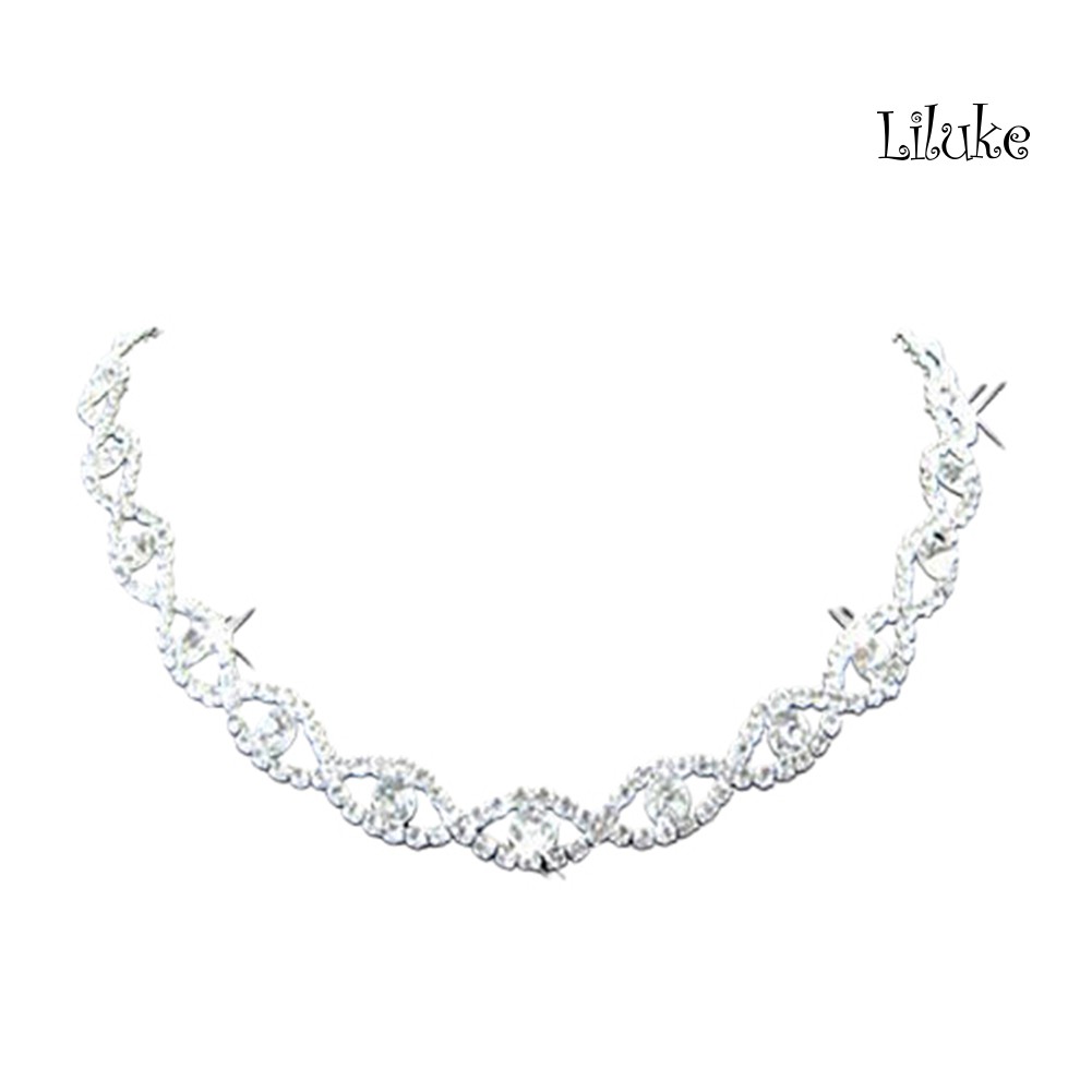 Bộ Vòng cổ + Đôi Khuyên Tai Thiết Kế Kiểu Xoắn Sang Trọng Đính Đá Nhân Tạo Đẹp Mắt