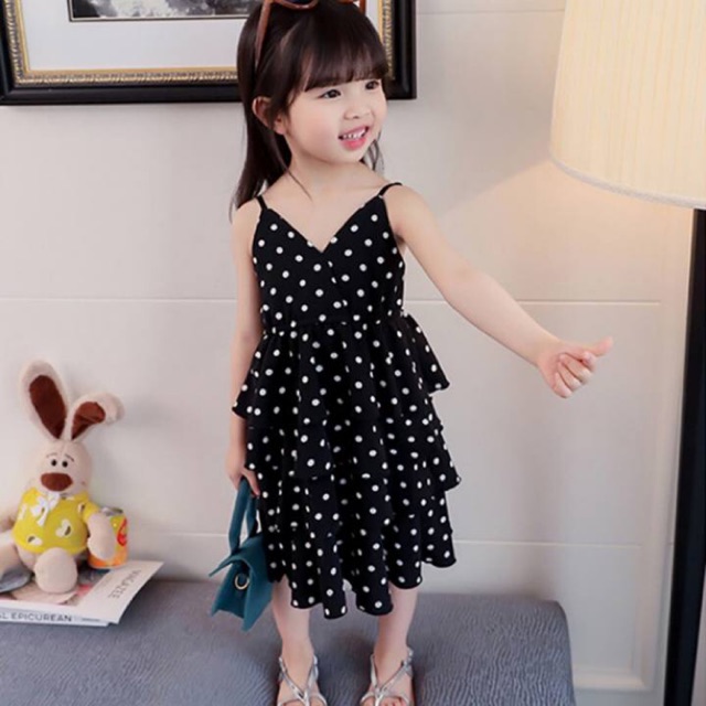 Váy chấm bi tầng bé gái
