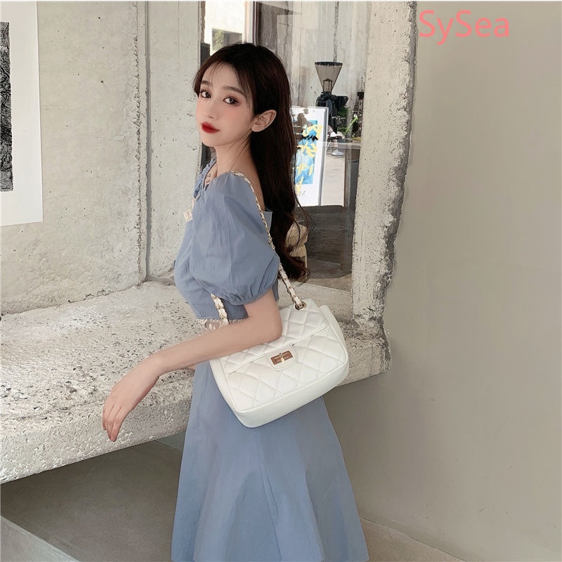 Đầm tay phồng cổ vuông thời trang mùa hè phong cách Pháp cho nữ