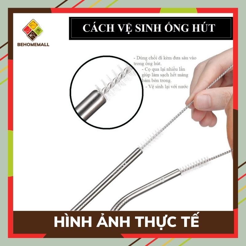 Ống hút inox BEHOMEMALL bộ ống hút kèm cọ rửa thân thiện môi trường