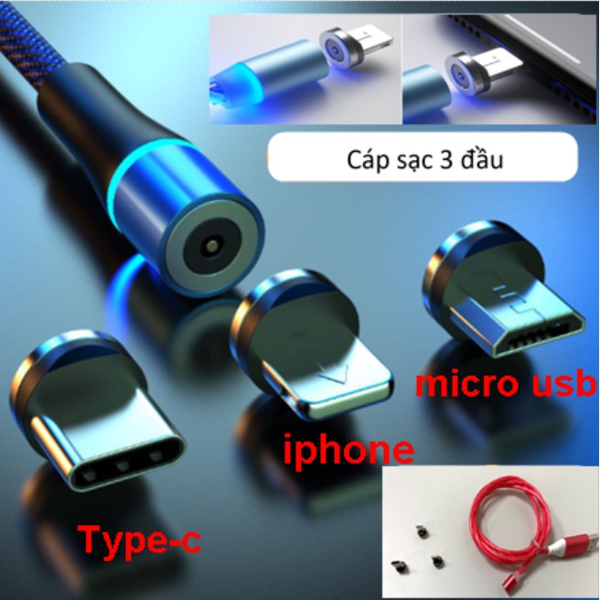 Đầu sạc nam châm rời cho cáp sạc  đủ 3 loại cổng LIGHTNING/ MICRO USB/ TYPE-C