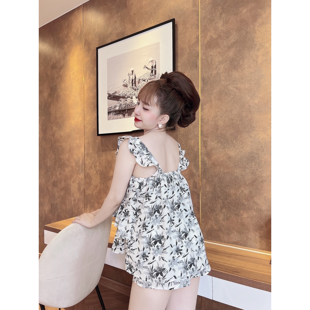 Đồ ngủ nữ, bộ ngủ nữ sexy hai dây gợi cảm chất mango cao cấp bigsize dưới 65kg 3 tầng - DuVee Lady