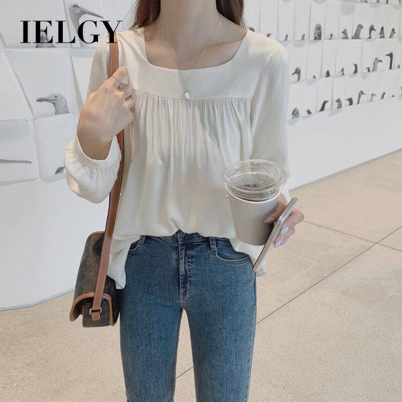 IELGY Áo Sơ Mi chiffon Tay Dài Cổ Vuông Ngọt Ngào Phong Cách Pháp Thời Trang Cho Nữ