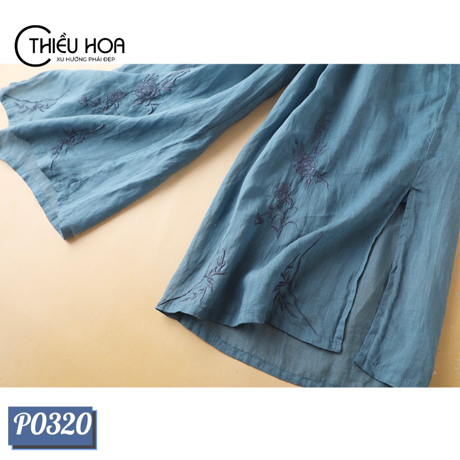 Quần linen thêu trung niên Thiều Hoa cực mát, cực đẹp phối đồ siêu dễ P0320
