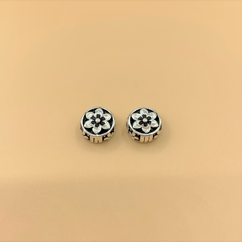 Charm nối tròn hình hoa dày - Charm Bạc 925 - Mã CA730