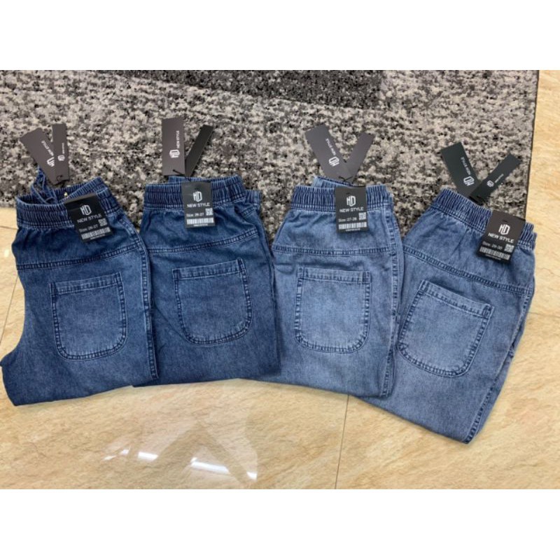 Quần jean ngố cotton nữ, quần jeans cạp chun ngố cao cấp thoáng mát  ྇ ྇