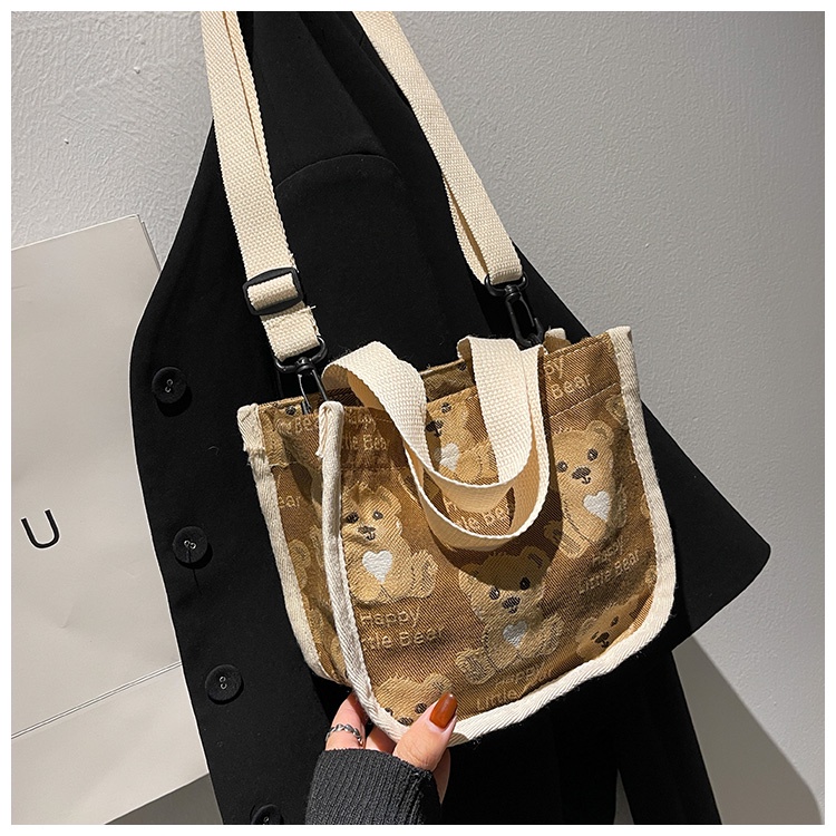 Túi đeo chéo nữ vải bố mini họa tiết gấu Ulzzang, túi tote dễ thương cho nữ