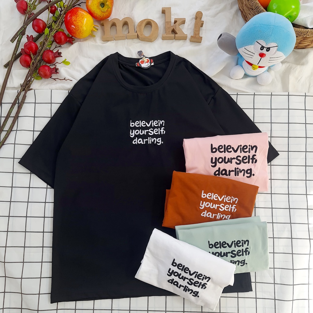 Áo phông áo thun nam nữ tay lỡ from rộng freesize chất cotton thoáng mát in hình thêu chữ belev MOKISHOP