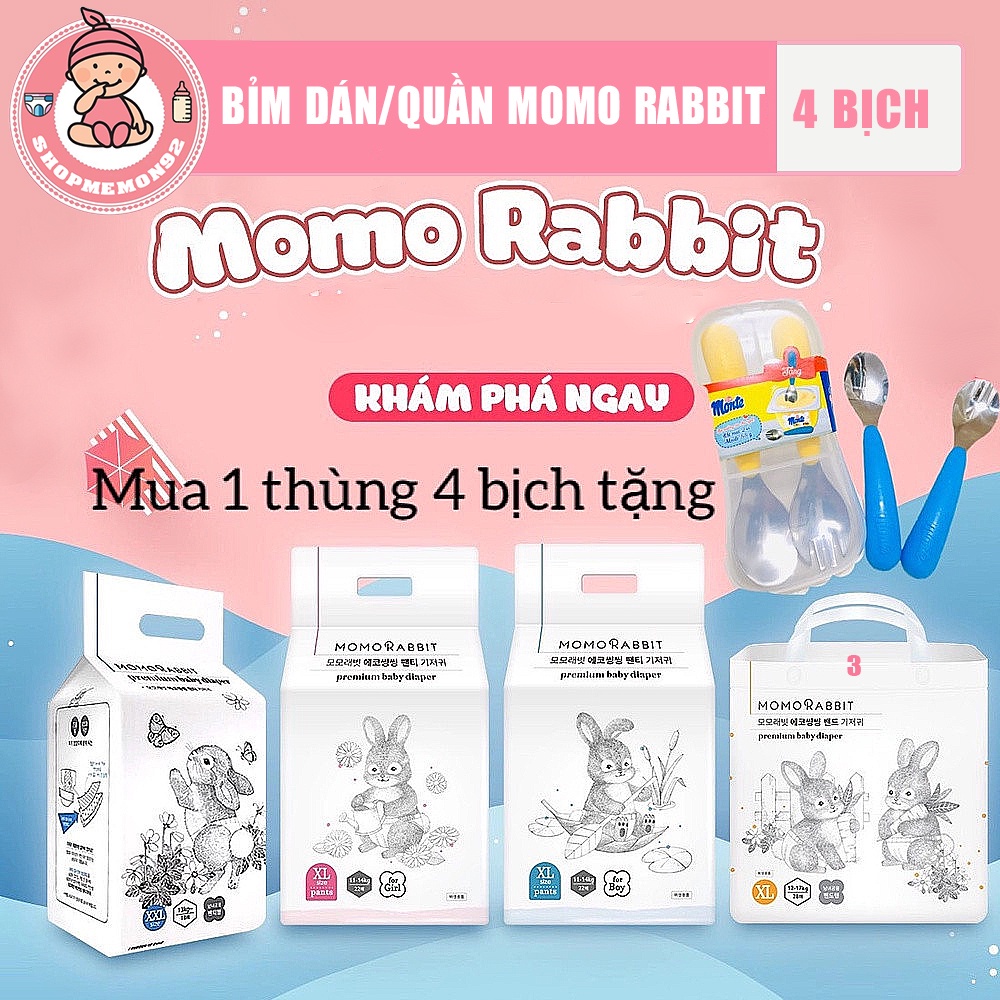 Combo 1 thùng 4bịch Bỉm Dán/Quần Momo Rabbit Nội Địa Hàn Đủ Size S50/M44/L40/L28/XL22/XXL18