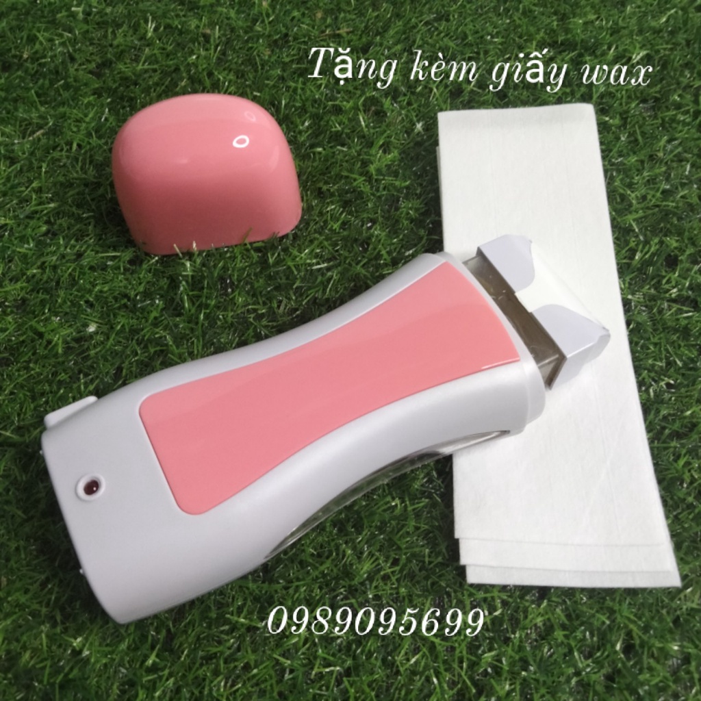 Combo Máy wax lông mini Depilatory cao cấp màu hồng + Sáp thanh Tặng giấy wax