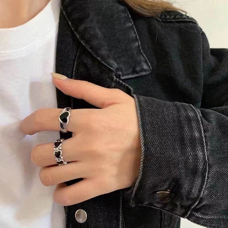 Nhẫn Hở Màu Bạc/Đen Hình Giọt Nước Kiểu Vintage Có Thể Điều Chỉnh Cho Nữ