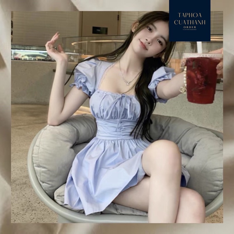 Có bigsize, Đầm bo eo tay bồng dáng xoè taobao
