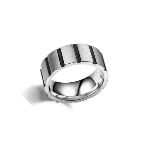 Nhẫn Nam Bản To Kẻ Sọc Màu Đen Titan Ko Rỉ TT 2328