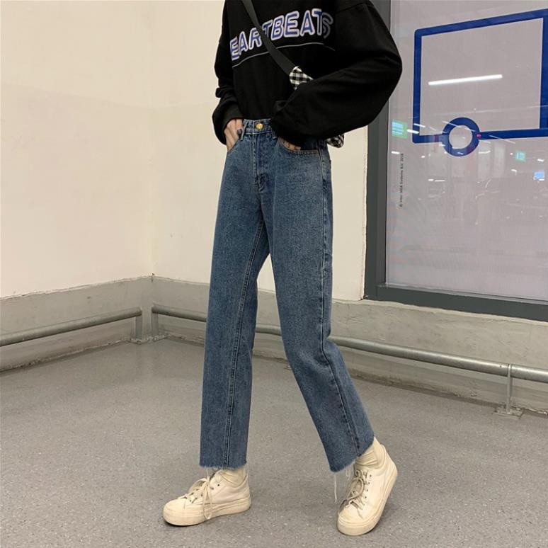 [ SẴN M,L] QA13_Quần jeans cạp cao ống suông đứng ulzzang Đẹp ༷