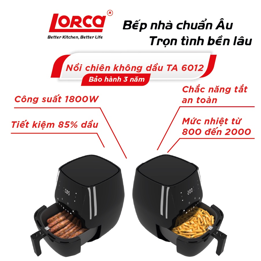 [Mã ELHADEV giảm 4% đơn 300K] Nồi chiên không dầu Lorca TA 6012 dung tích 7 lít bảo hành 3 năm