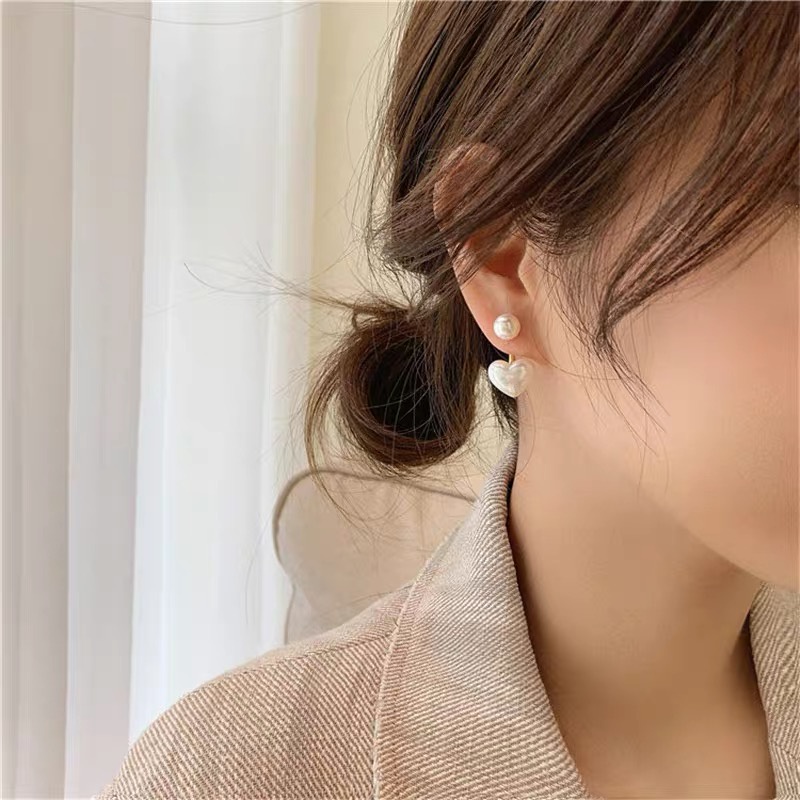 Bông Tai Mạ Bạc 925 Hình Trái Tim Đính Ngọc Trai Đơn Giản Thời Trang Phong Cách Hàn Quốc
