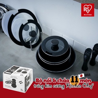 [Mã SKAMA8 giảm 8% đơn 300K] Bộ nồi cao cấp 11 món Iris Ohyama Kitchen Chef TF-SE11 (màu đen) nội địa Nhật