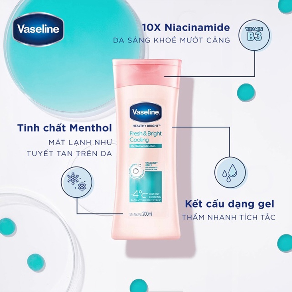 Sữa Dưỡng Thể Vaseline Dịu Mát Sáng Da Healthy White Fresh &amp; Fair Cooling UV Gel Lotion 200ml