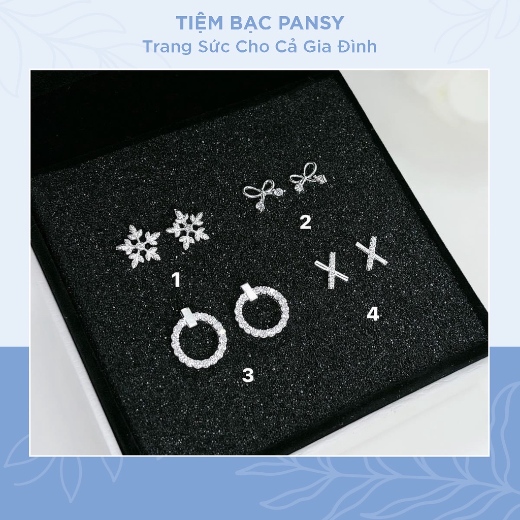Set 4 đôi khuyên tai bạc nữ PANSY thời trang - Bộ 4 kiểu bông tai cá tính bằng bạc ta thật